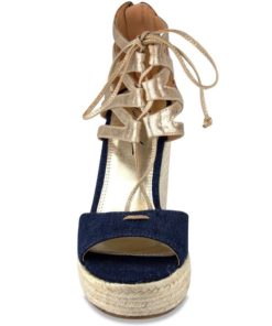 Mari A Womens Evie Wedge Lace Up Sandal Denim & Gold 7 B(M) Us 5 57 2d2165d6 5eea 41e7 8964 3313de7d6e47