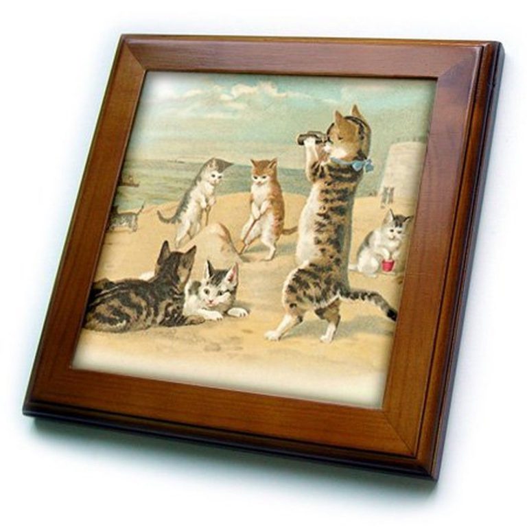 3Drose Ft_48557_1 Cats At The Beach-Framed Tile 8 By 8-Inch 8X8 Framed Tile