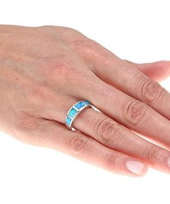 Alternative view of Sterling Silver Created Blue Opal Band Ring 5