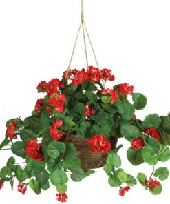 Nearly Natural 6609-Rd Geranium Hanging Basket Decorative Silk Plant Red