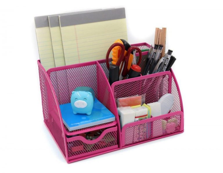 Mesh Desk Organizer Office Supplies Caddy Combination Pen Holder Card Case Or..