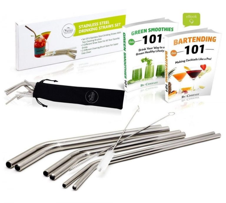 Chefast Stainless Steel Drinking Straws Set Of 3X2 Reusable Bent Straws - Goo..