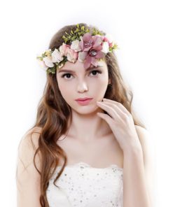 Alternative view of Vintage Flower Wreath Forehead Hair Head Band With Bride Hairband Wedding Pink