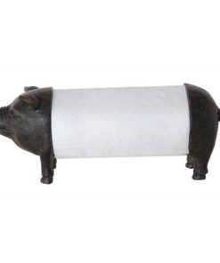 Creative Co-Op Metal & Resin Pig Paper Towel Holder Black