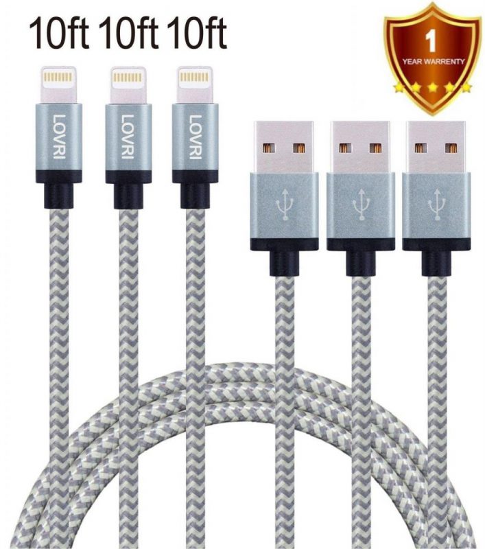 Lovri 3 Pack 10Ft Nylon Braided 8Pin Lightning To Usb Cable Charging And Sync..