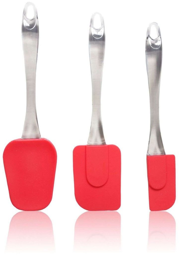 Bobbi Jean's Silicone Spatulas Set Of 3 Red: Large Spoonula Medium Rubber Scr..