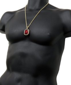 Mens 14K Gold Plated Iced Out Red Ruby Octagon Hip Hop Pendant With 3Mm 24" R.. 10 57 5a07b1b4 1af9 4324 938d 82f5740f329c
