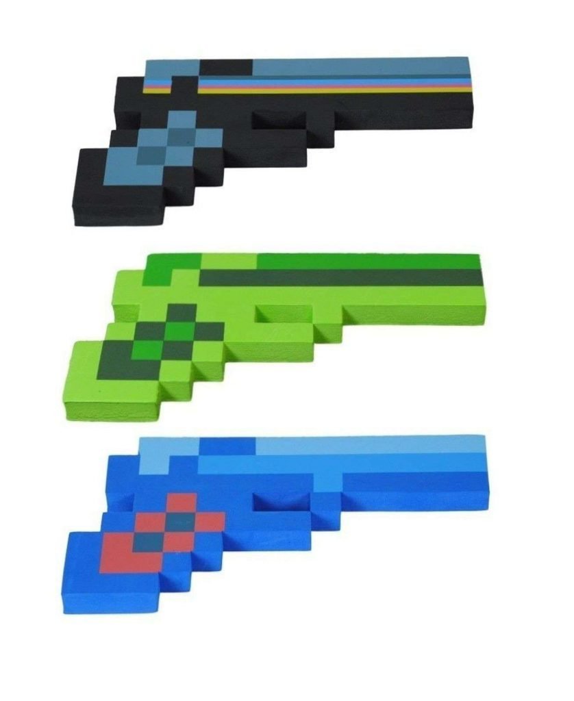 Catalog 2 8 Bit Pixelated Blue Diamond Black Stone & Green Zombie Foam Gun Set Of 3