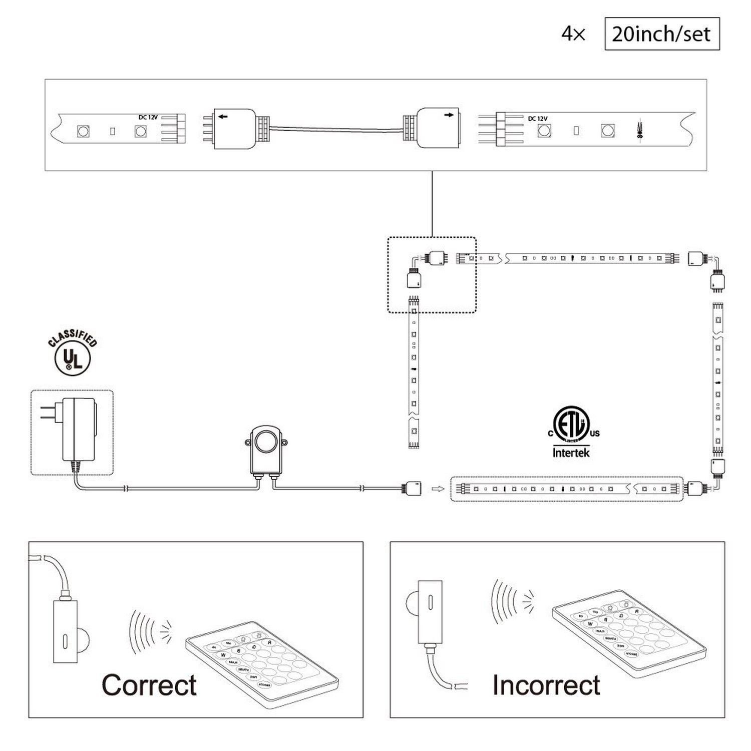 Torchstar Led Multi-Color Rgb Home Theater Tv Backlight Kit 4Pcs Of Etl Liste.. 4 Torchstar Led Multi-Color Rgb Home Theater Tv Backlight Kit 4Pcs Of Etl Liste.. - Image 4