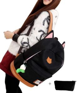 Moolecole Leather & Canvas Backpack School Bag Laptop Bag With Cat's Ears Des.. 23 57 612dc7bf 9ae8 4c3f 82b0 49f8eb7fd213 1