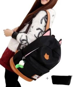 Moolecole Leather & Canvas Backpack School Bag Laptop Bag With Cat's Ears Des.. 16 57 612dc7bf 9ae8 4c3f 82b0 49f8eb7fd213