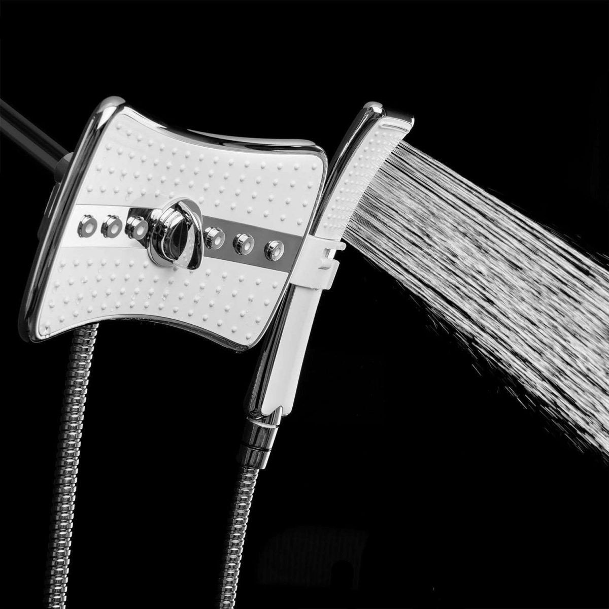 Akdy 9" Rectangular Quad Function Rainfall Jet Shower Head & Wand Combo