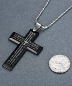 Men's Stainless Steel Large Lord's Prayer Cross Pendant Necklace Black Color .. 7 57 61d3b931 ce74 4ed4 a227 e6c3a29ffdf0