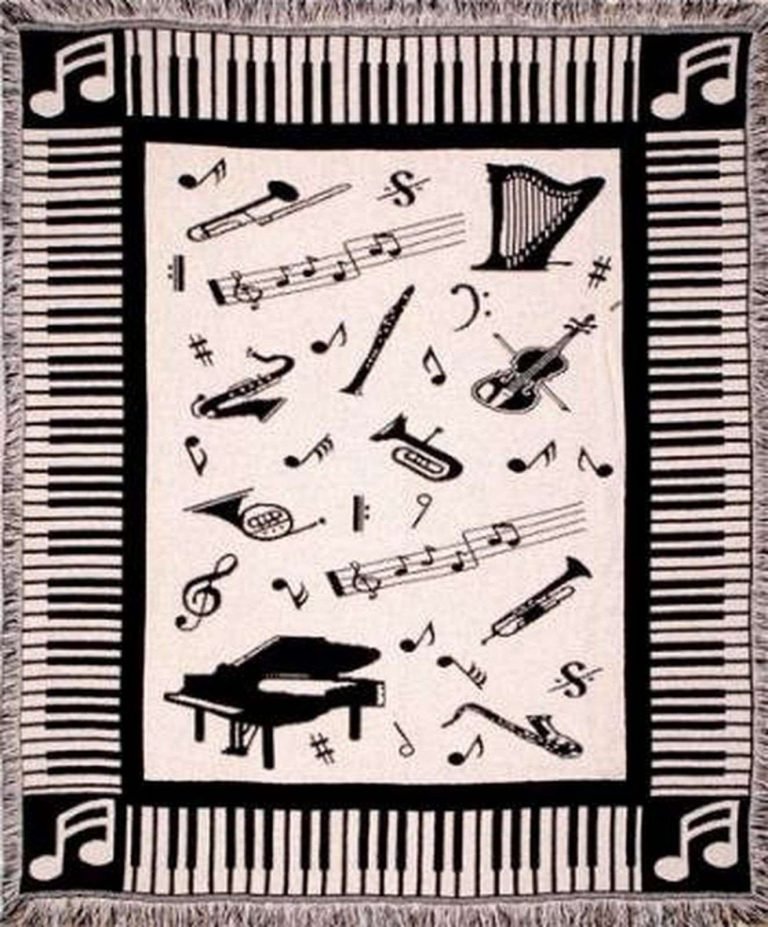 Music Notes Piano & Instruments Afghan Throw Blanket 50" X 60"