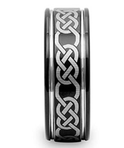 Alternative view of King Will Men's 8Mm Black Polish Tungsten Wedding Band Lasered Infinity Knot ..