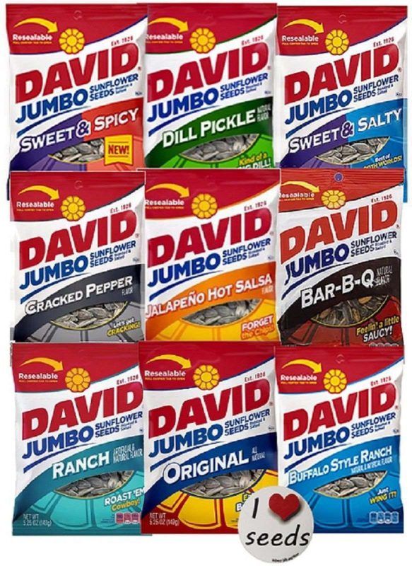 David Sunflower Seeds 9 Pack Variety (5.25 Oz Each) Includes Bonus Magnet - $34.95