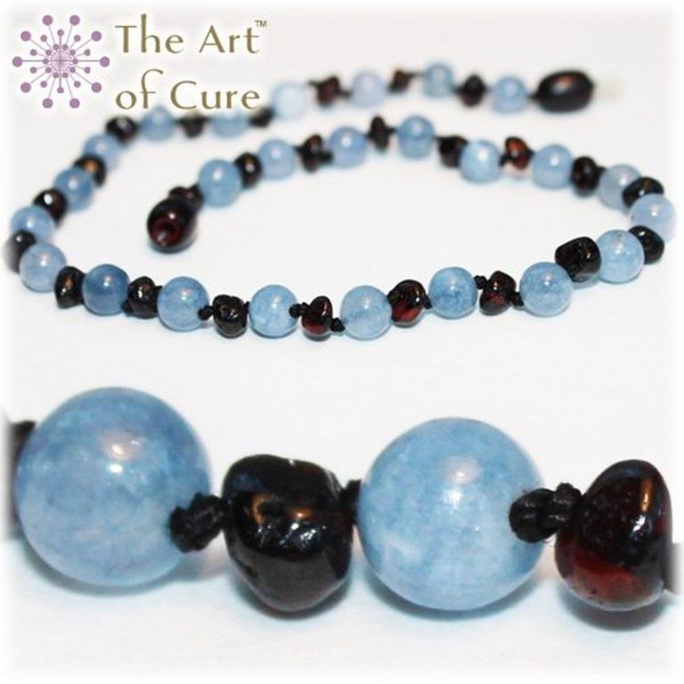 The Art Of Cure Baltic Amber Teething Necklace For Baby (Cherry/Aquamarine)