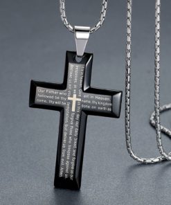 Men's Stainless Steel Large Lord's Prayer Cross Pendant Necklace Black Color .. 6 57 6c2d27fb c6a5 49d4 ae9c 715a976a478e