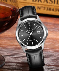 Binger Men's Date Waterproof Watch Black Dial With Black Calfskin Leather Band 13 57 6ccf4f89 ed8a 42c2 8cdb ce8824d873f7