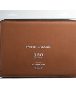 Global Art Materials 120-Piece Leather Pencil Case Antique Brown