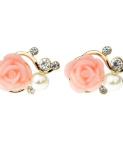 Rbenxia Girl Sweet Rose Rhinestone Pearl Eardrop Earring Stud Peach 9 57 73f7f779 dd30 4a38 a93f 162b06af04ea