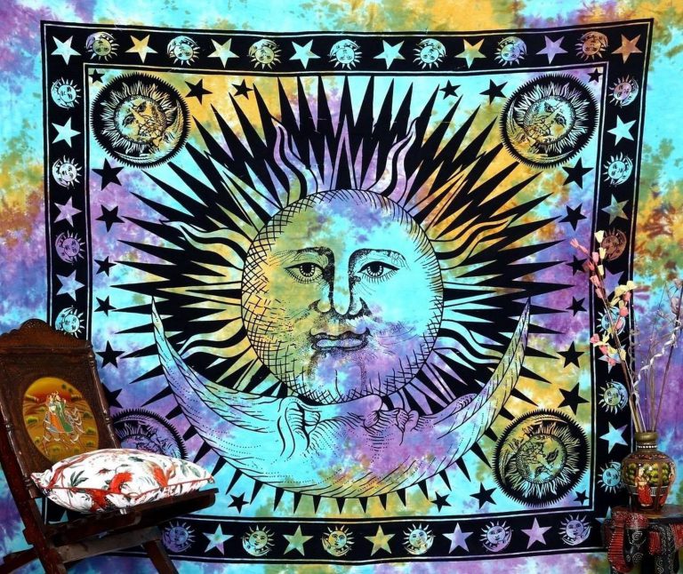 Psychedelic Celestial Indian Sun Hippie Hippy Tapestry Wall Hanging Throw Tie..