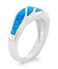 Alternative view of Sterling Silver Created Blue Opal Designed Band Ring 5