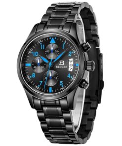 Alternative view of Binger Date Black Military Multifunction Chronograph Mens Watches Stainless S..