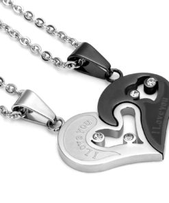 Alternative view of Jstyle Stainless Steel Mens Womens Couple Necklace Pendant Love Heart Cz Puzz..