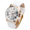 Top Plaza Fashion Women's Analog Watch Pu Leather Band Rose Gold Tone - White