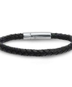 Oxford Ivy Braided Black Leather Mens Bracelet 6 Mm 8 1/2 Inches With Locking..