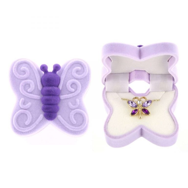 Butterfly Necklace Charm Pendant W/ Crystal Wings In Butterfly Velour Gift Box