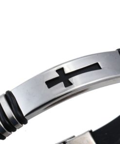 Alternative view of Jstyle Jewelry Men's Stainless Steel Religious Black Rubber Cross Bracelet