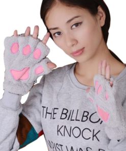 Women Bear Plush Cat Paw Claw Glove Soft Winter Gloves Grey-1 4 57 9d7e37b6 1713 4335 ab84 ecd5fb769749