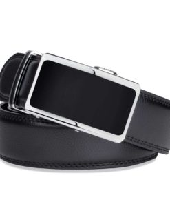 Alternative view of Vbiger Men's Leather Belt Sliding Buckle 35Mm Ratchet Belt Black Black 21