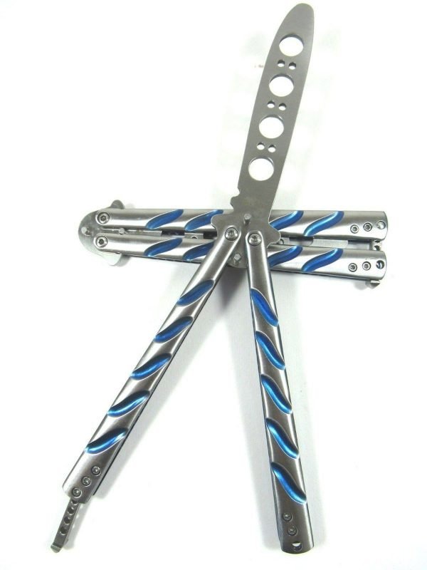 Icetek Sports 44514 Deluxe Metal Steel Practice Balisong Butterfly Trainer Blue