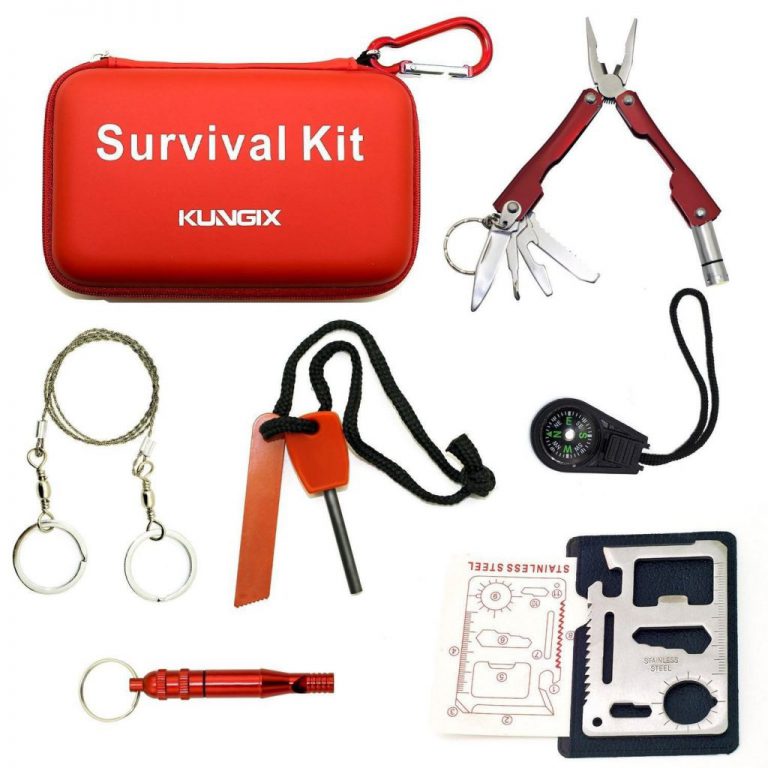 Kungix Outdoor Emergency Survival Gear Kit With Waterproof Bag 6-Piece One Pack