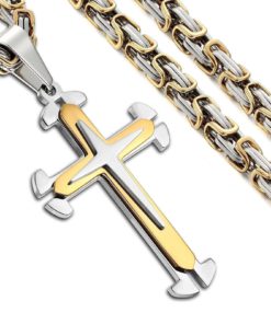Jstyle Stainless Steel Mens Cross Pendant Necklace Byzantine Chain Necklace F.. 10 57 a817bf5b f8d7 44ca b560 964f05a49b03