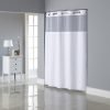 Hookless Square Tile Jacquard Shower Curtain With Snap-In Fabric Liner White