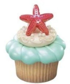 Beach Seashell Sand Dollar And Starfish Cupcake Rings - 24 Ct