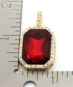 Mens 14K Gold Plated Iced Out Red Ruby Octagon Hip Hop Pendant With 3Mm 24" R.. 12 57 b29b85a7 2709 4dbb 90f6 d8e9628a596c