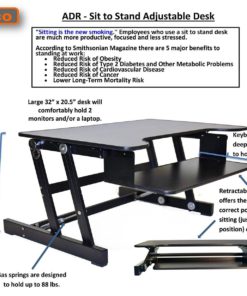Rocelco Height Adjustable Standing Desk Riser - Adr 32" Wide - Black Finish 11 57 b836ed80 de52 430a 8217 ff8f2b8bf5b5