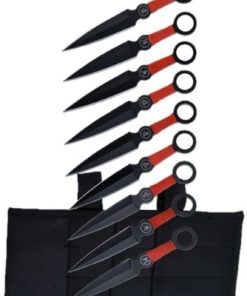 Perfect Point Pp-060-9 Throwing Knife Set With Nine Knives Black Blades Red C..