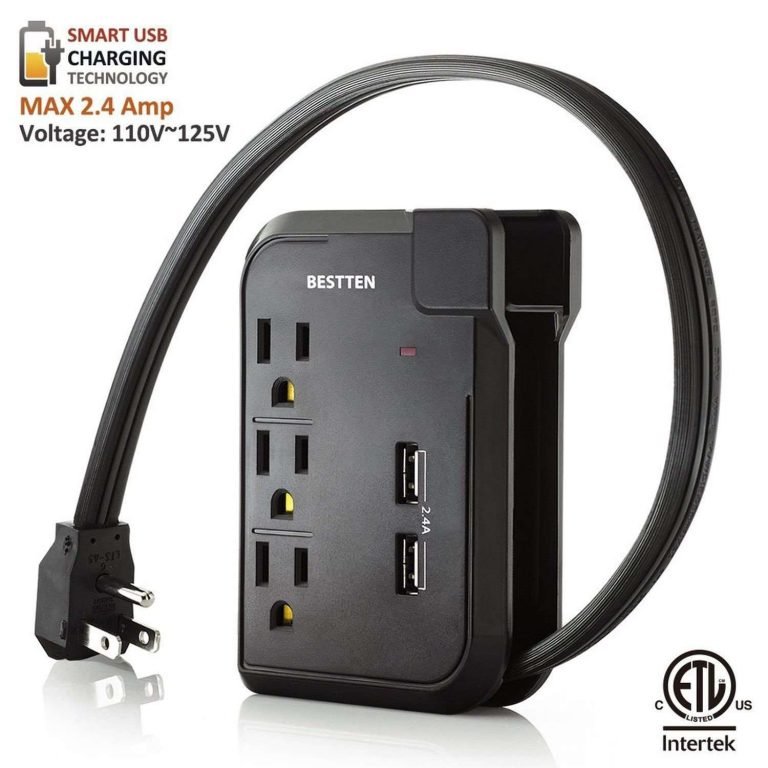 Bestten 3 Outlet Mini Travel Charger Surge Protector With Dual Usb Charging P..