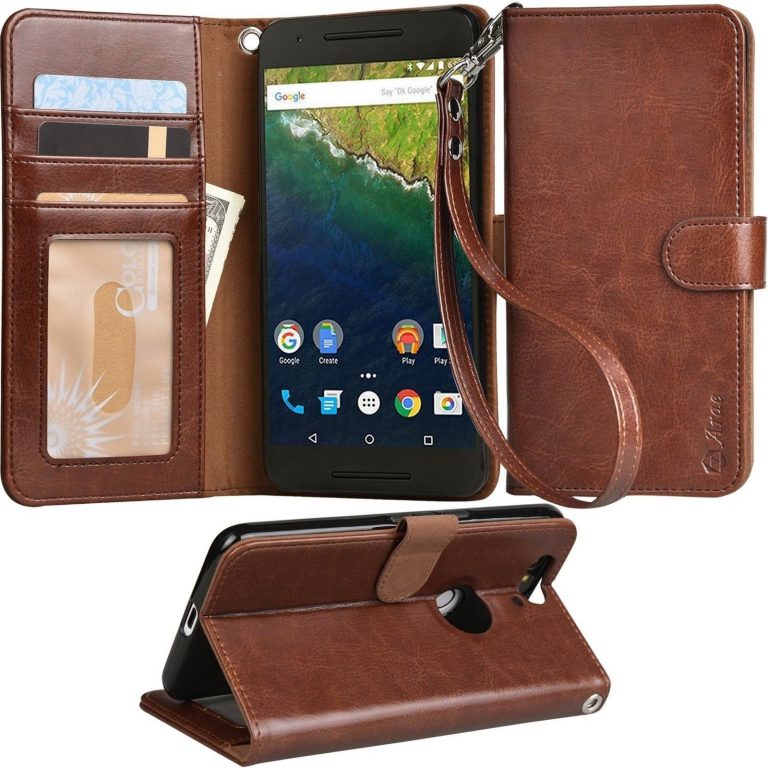 Nexus 6P Case Arae Huawei Nexus 6P Wallet Case[Wrist Strap] Flip Folio [Kicks..