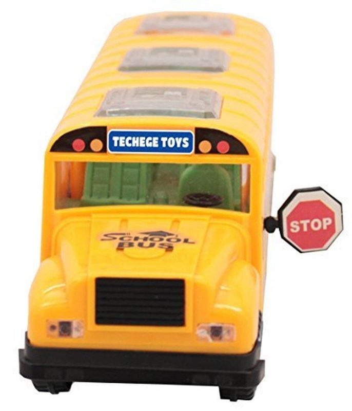 Techege Bright Yellow Toy School Bus Emits Beautiful 3D Flashing Lights While..