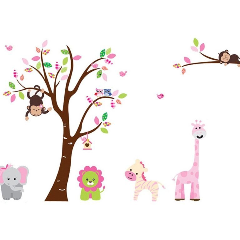 Jungle Zoo And Tree Wall Decal For Children's Nursery Monkey Wall Decal