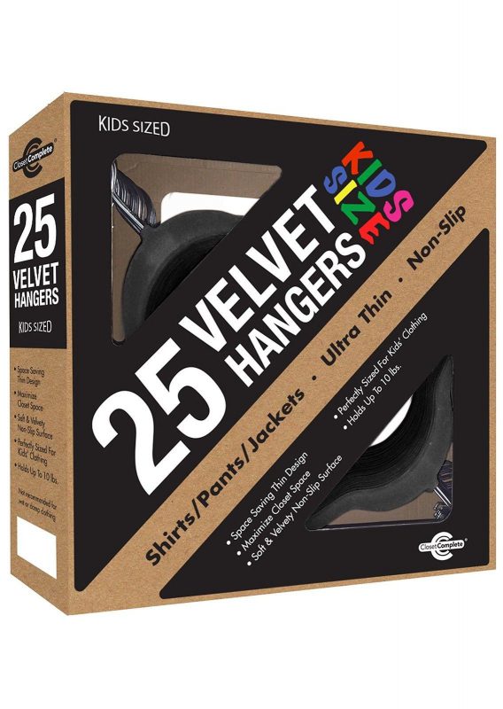 Closet Complete Kids Velvet Ultra Thin No Slip Hangers Black Set Of 25