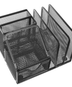 Alternative view of Black Metal Mesh Office Supplies Storage Rack / File Folder Mail Organizer / ..