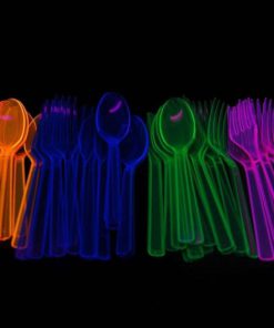 Assorted Neon Blacklight Reactive 48 Piece Plastic Cutlery Set